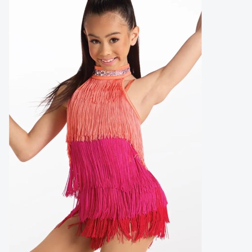 NWOT Weissman Showtime Electric Feel Colorful Fringe Halter Flapper Dress IC 7/8